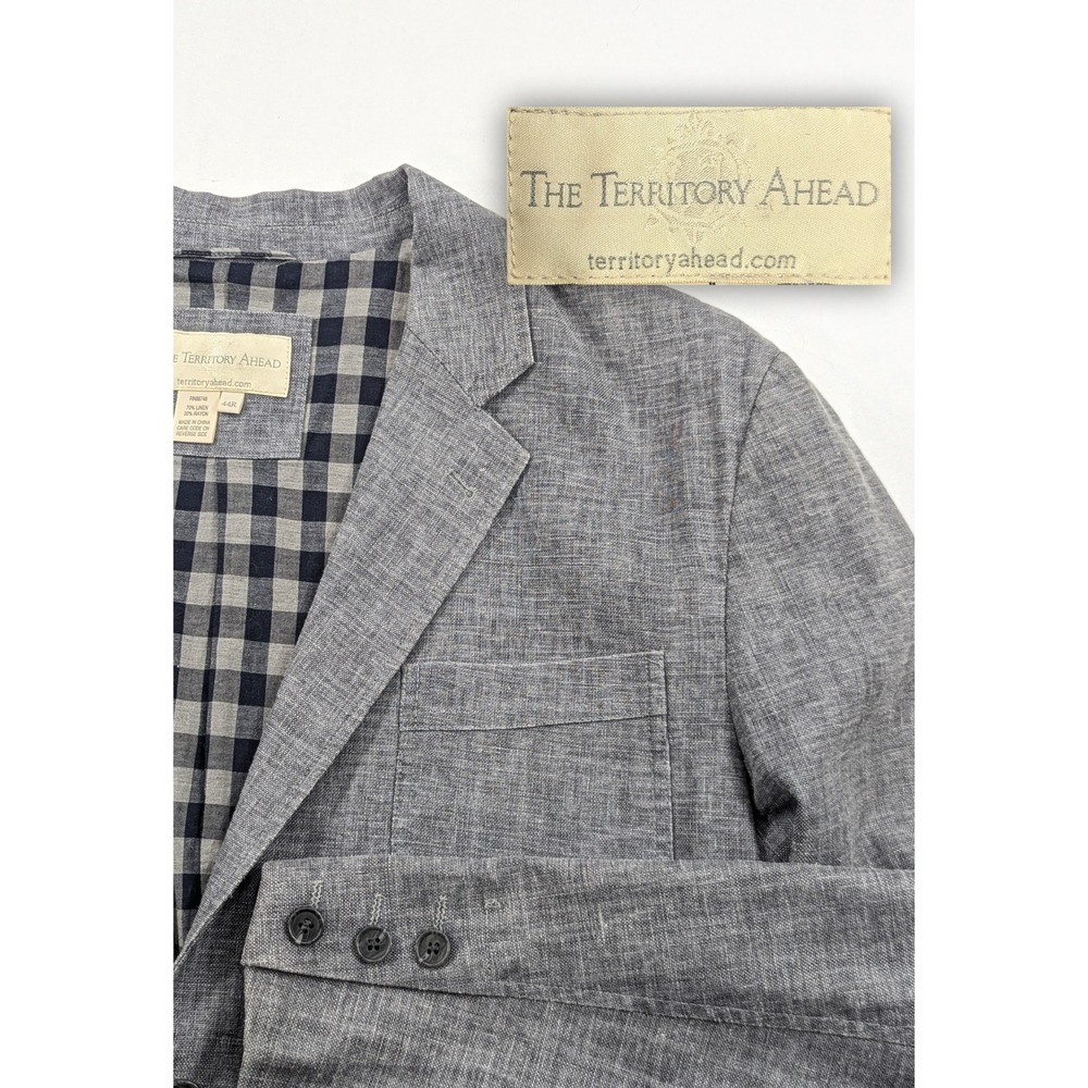 The Territory Ahead Blazer Sport Suit Jacket Linen Blend‎ Unstructured 44R Gray